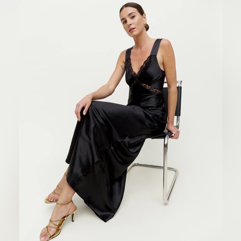 Reformation Chania Silk Dress - Black M